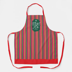 Christmas Colours Stripes Red Green Gold Apron