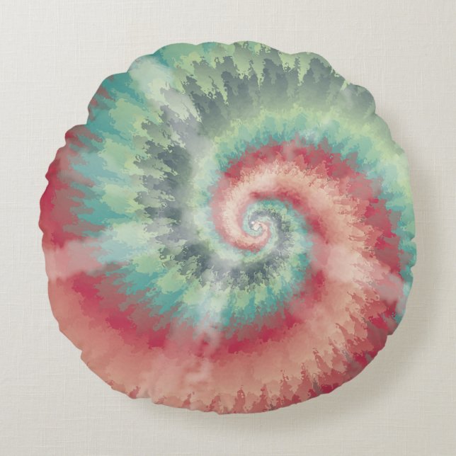 Christmas Colours Tie Dye Round Throw Pillow (Front)