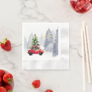 Christmas Come to Us, Red Truck Snowflakes Napkin
