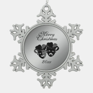 Christmas Comedy and Tragedy Theatre Masks Snowflake Pewter Christmas Ornament
