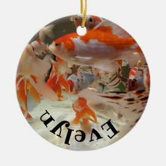 Christmas common and shubunkin goldfish ceramic ornament