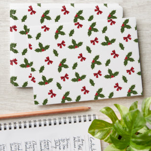 Christmas Common Holly Plant And Red Bows Pattern Envelope