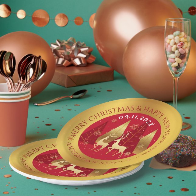 Christmas composition gold border paper plates (Multi)
