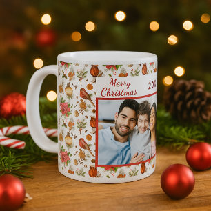 Christmas cones pine family photo red white coffee mug