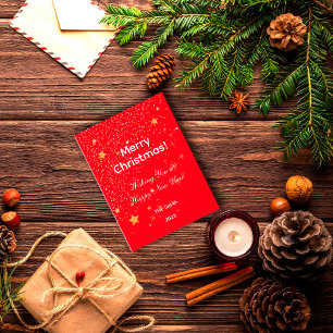 Christmas confetti gold stars green red postcard