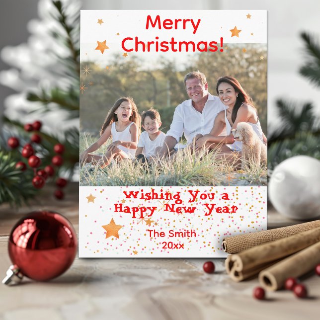Christmas confetti gold white red photo postcard (Creator Uploaded)