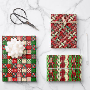 Christmas Contemporary and Quilt Theme Wrapping Paper Sheet