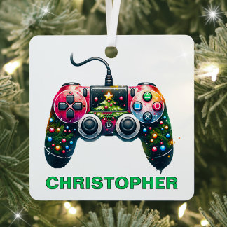 Christmas Controller Gamer Custom Name Metal Tree Decoration