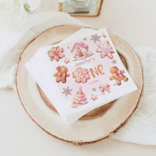 Christmas Cookie 1st Birthday girl pink Napkin