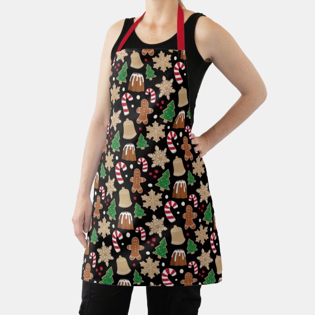 Christmas Cookie and Pudding Holiday Cookier Black Apron (Insitu)