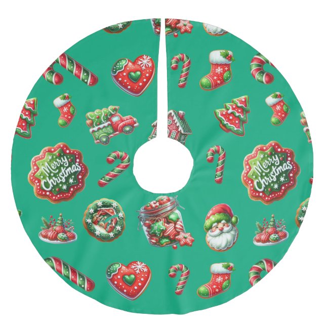 Christmas cookie baker pattern brushed polyester tree skirt (Front)