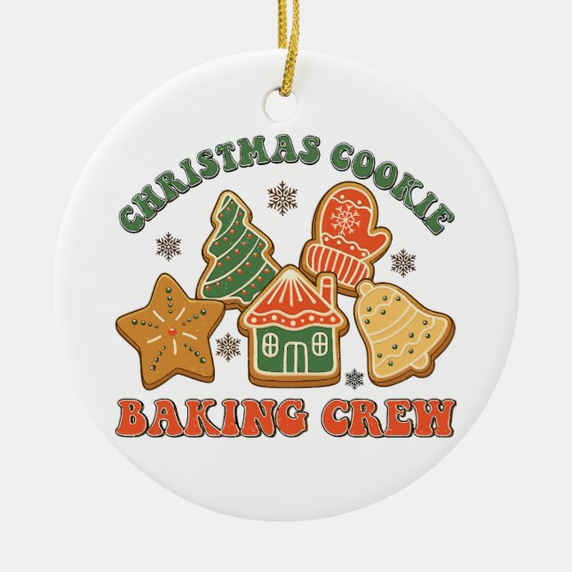 Christmas Cookie Baking crew, Retro Holiday Cookie Ceramic Ornament (Front)