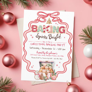 Christmas Cookie Baking Party Coquette Pink Bow Invitation