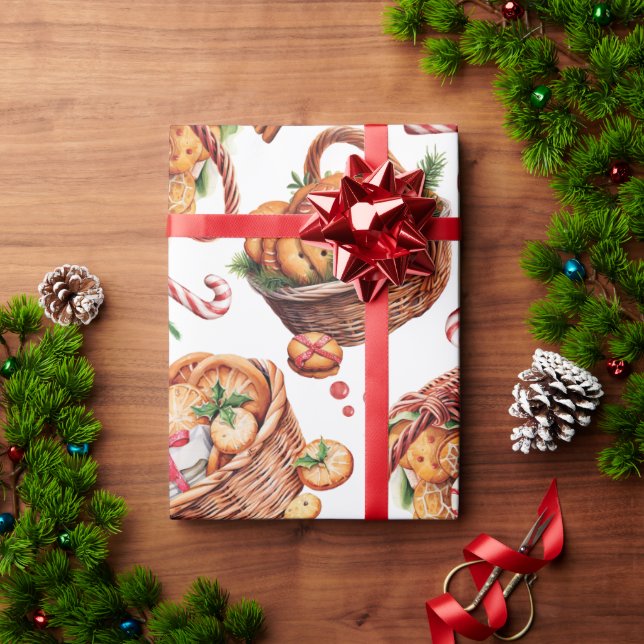 Christmas Cookie Baskets Wrapping Paper (Holiday Gift)