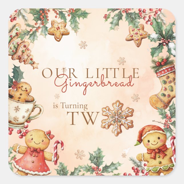 Christmas Cookie Birthday Two Square Sticker (Front)