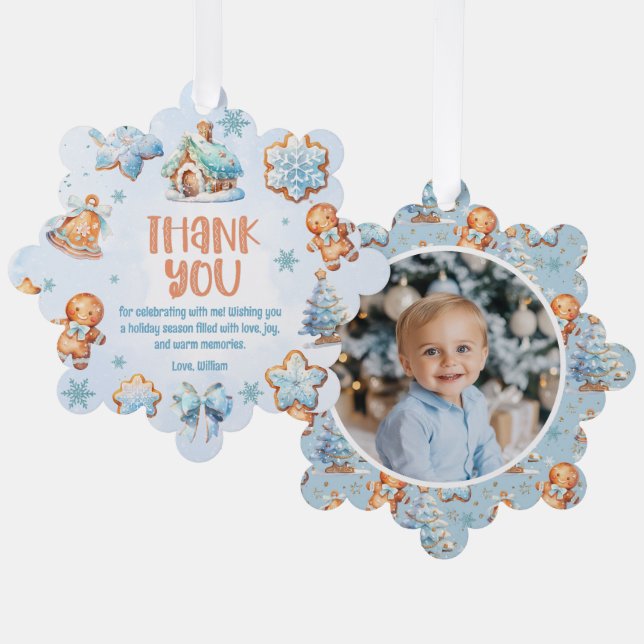 Christmas Cookie Boy Birthday thank you photo Tree Decoration Card (Front/Back)