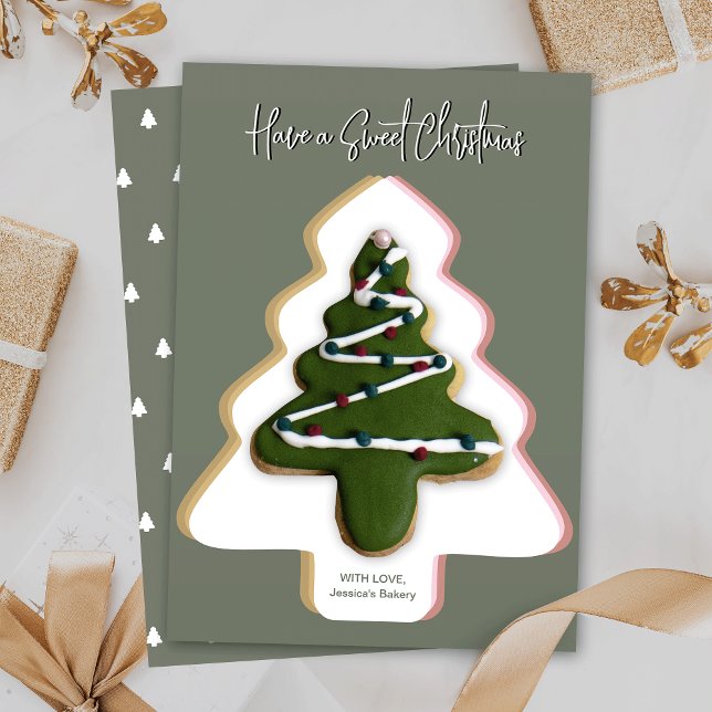 Christmas Cookie Card Modern Pine Green Xmas Tree (Trendy cookie cards for your holiday sugar cookies, featuring a Christmas tree design background)