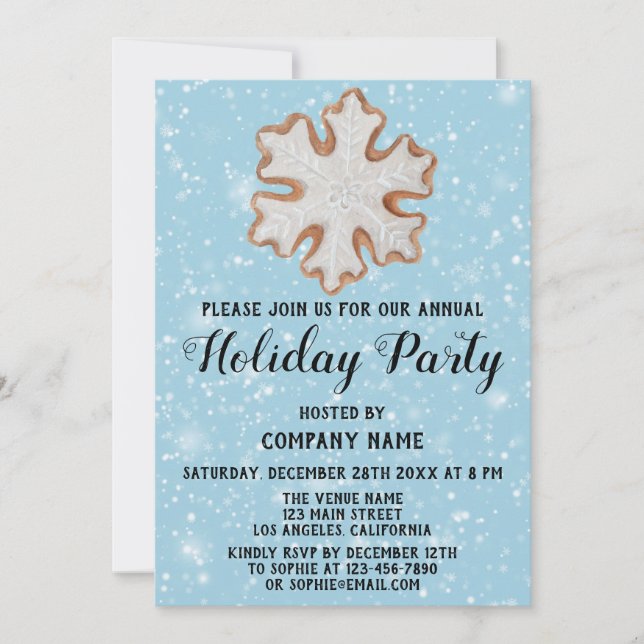 Christmas Cookie Company Holiday Party Blue Snow Invitation (Front)