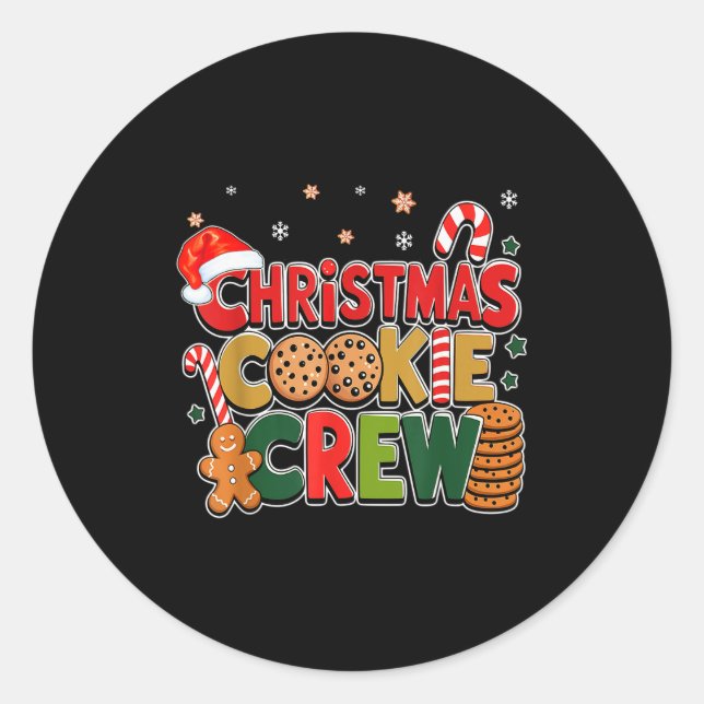 Christmas Cookie Crew Eating Gingerbread Family Te Classic Round Sticker (Front)