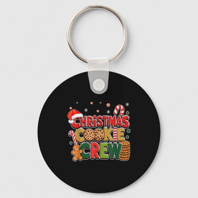 Christmas Cookie Crew Eating Gingerbread Family Te Key Ring (Front)