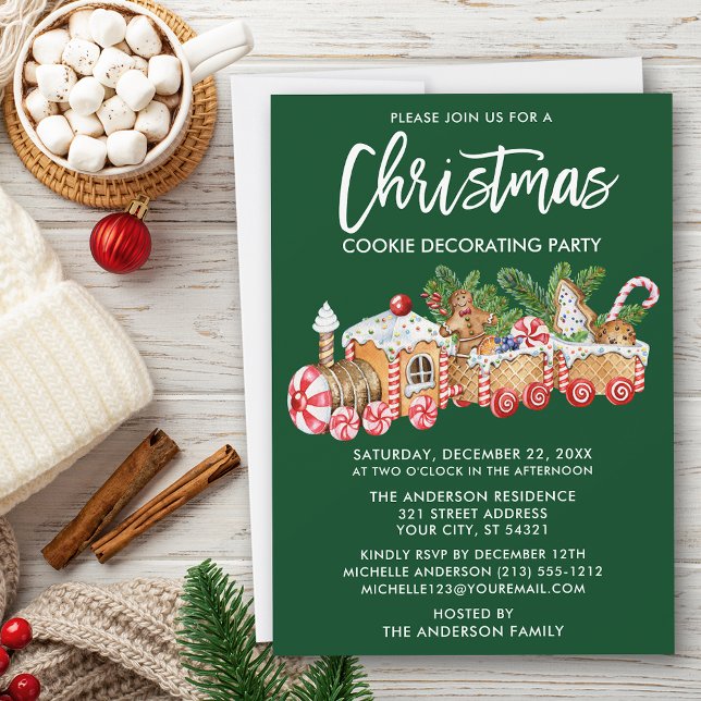 Christmas Cookie Decorating Party Green Invitation (Customize to change your personalized text size or text style.)