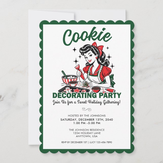 Christmas Cookie Decorating Party Invitation Retro (Front)