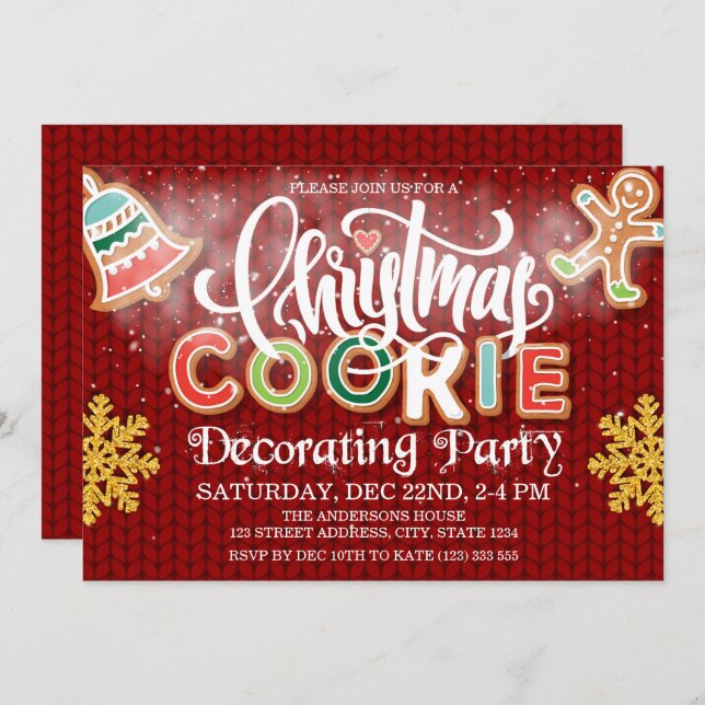 Christmas Cookie Decorating Party Knitted Invitation (Front/Back)