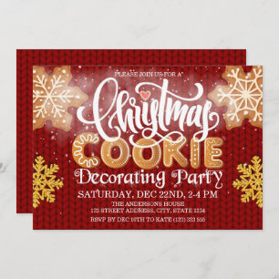 Christmas Cookie Decorating Party Knitted Red Invitation
