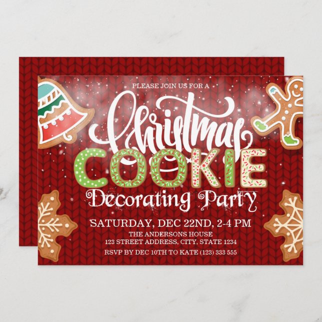 Christmas Cookie Decorating Party Red Green Invitation (Front/Back)