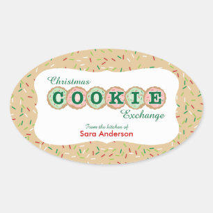 Christmas Cookie Exchange Add Name Oval Sticker