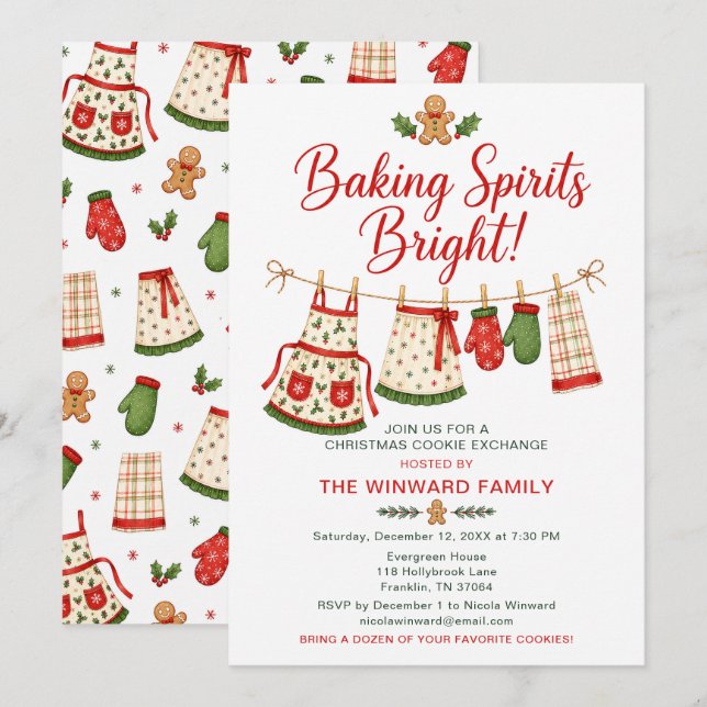Christmas Cookie Exchange Baking Spirits Bright Invitation (Front/Back)