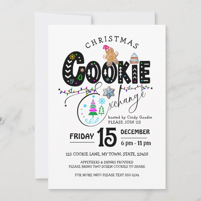 Christmas Cookie Exchange Colourful Holiday  Invitation (Front)