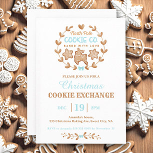 Christmas Cookie Exchange Gingerbread Blue Simple Invitation