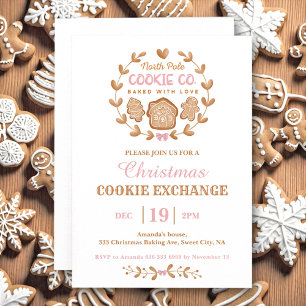 Christmas Cookie Exchange Gingerbread Pink Simple Invitation