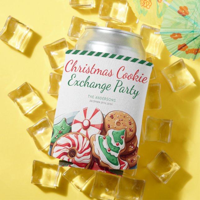 Christmas Cookie Exchange Party Festive Green  Can Cooler (In Situ Summer)