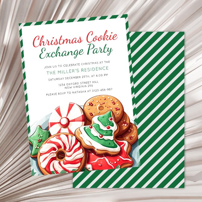 Christmas Cookie Exchange Party Festive Green  Invitation (Creator Uploaded)