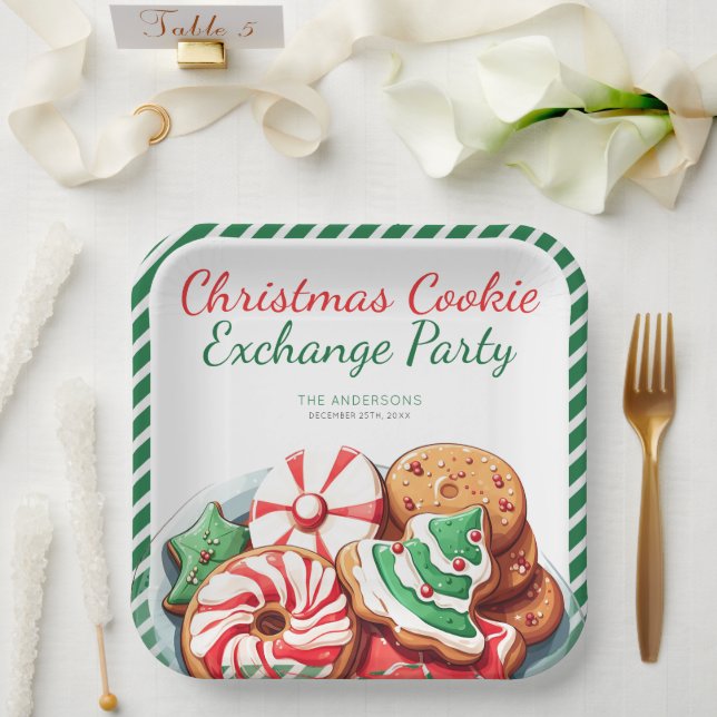 Christmas Cookie Exchange Party Festive Green  Paper Plate (Wedding)