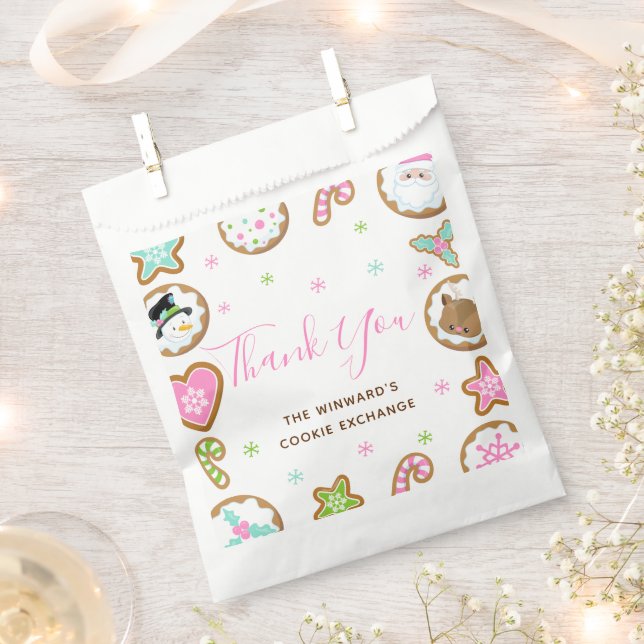 Christmas Cookie Exchange Party Pink Thank You Favour Bag (Clipped)