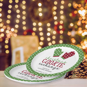 Christmas Cookie Exchange Party Polka Dots Green Paper Plate
