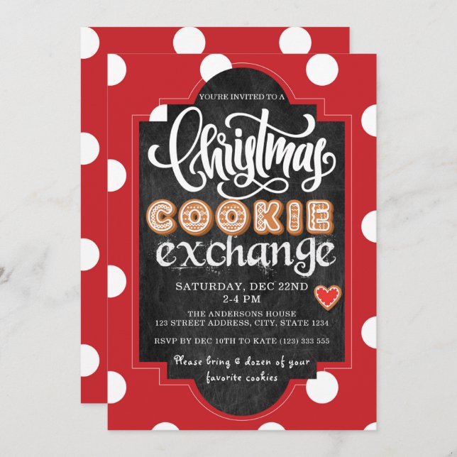 Christmas Cookie Exchange Party Red Invitation (Front/Back)