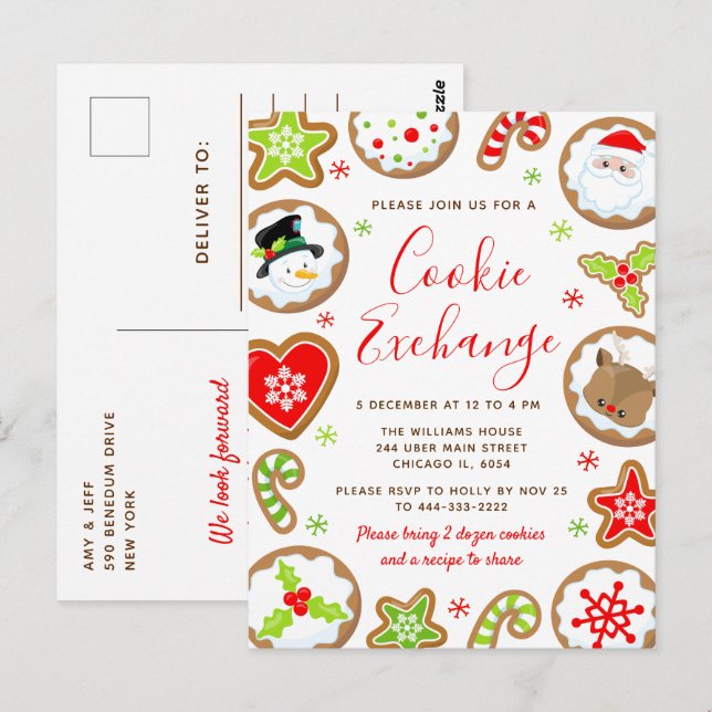 Christmas Cookie Exchange Red and Green Postcard (Front/Back)