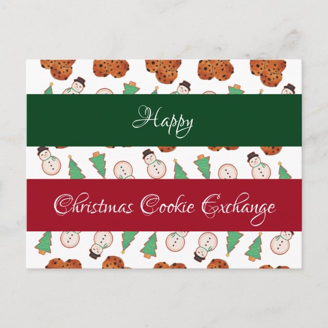 Christmas cookie exchange red green gingerbread  holiday postcard (Front)