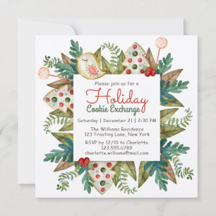 Christmas Cookie Exchange Rustic Watercolor Invitation