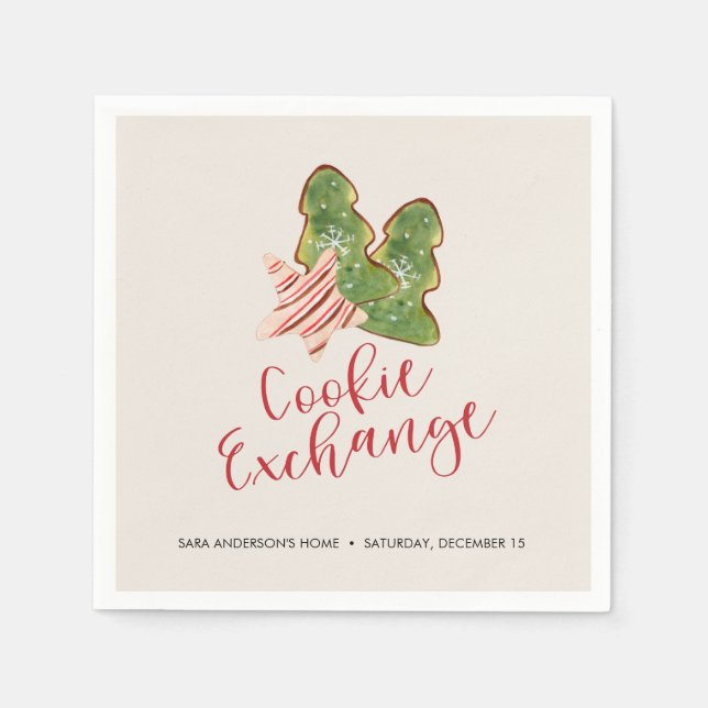 Christmas Cookie Exchange Trendy Watercolor Cookie Napkin (Front)