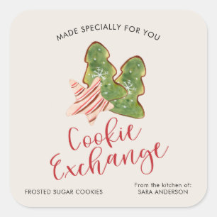 Christmas Cookie Exchange Trendy Watercolor Square Sticker