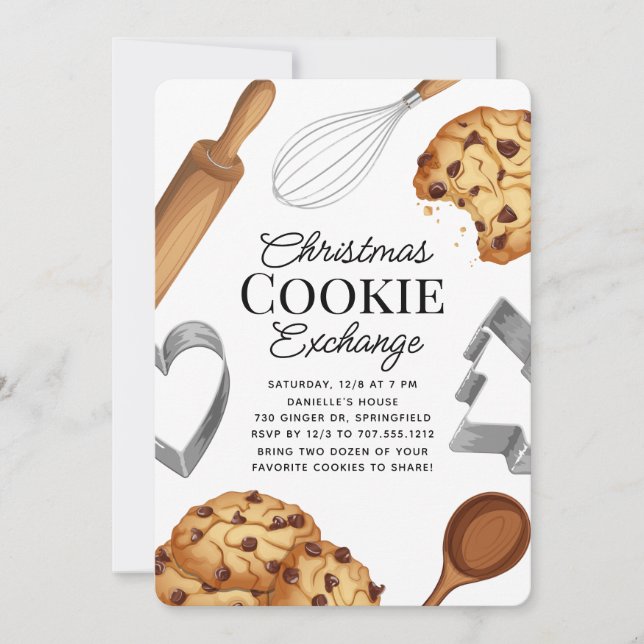 Christmas Cookie Exchange with Chocolate & Baking  Holiday Card (Front)