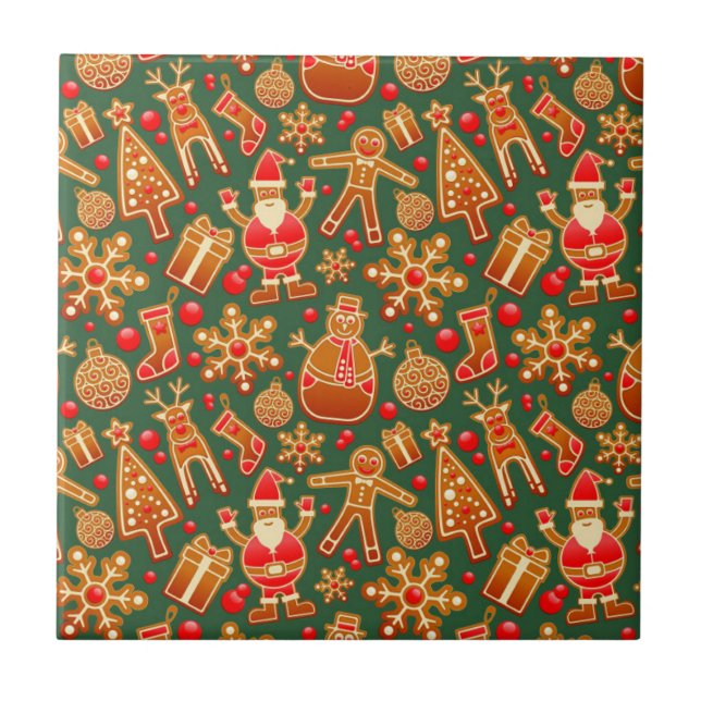 Christmas Cookie Fun Holiday Items on Green Ceramic Tile (Front)