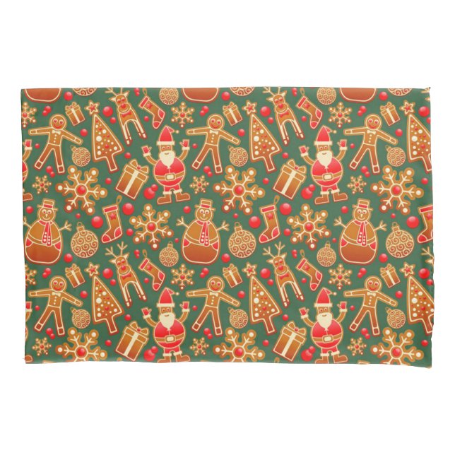 Christmas Cookie Fun Holiday Items on Green Pillowcase (Front)