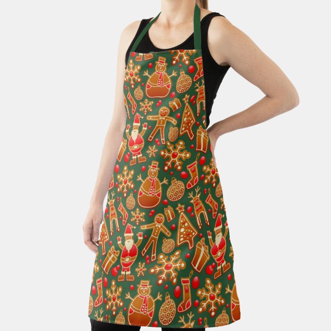 Christmas Cookie Fun Holiday Items on Green Round  Apron (Insitu)