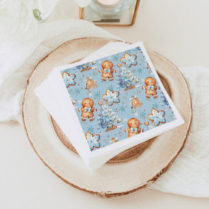 Christmas Cookie gingerbread man blue boy birthday Napkin
